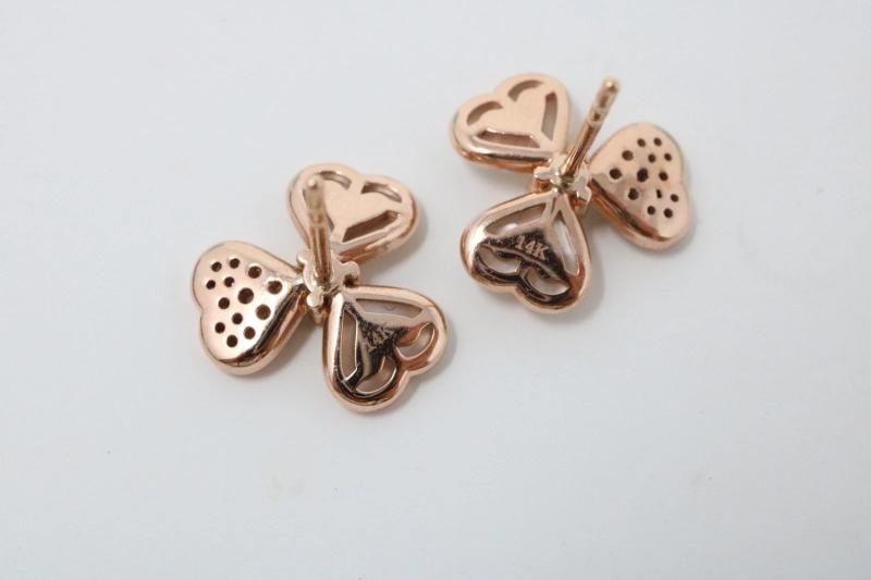 Flower Natural Diamond & Mother Of Pearl Earrings 14K Rose Gold Frivole Style - 7