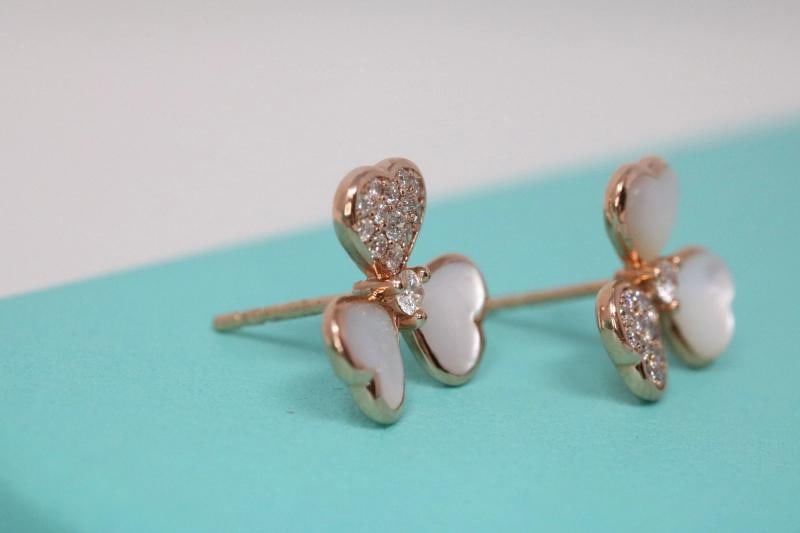 Flower Natural Diamond & Mother Of Pearl Earrings 14K Rose Gold Frivole Style - 8