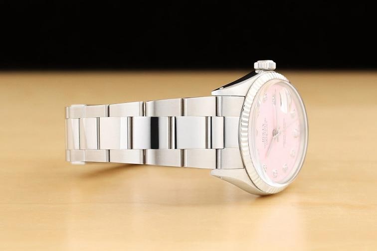 ROLEX MENS DATEJUST 16014 PINK DIAMOND DIAL 18K WHITE GOLD STEEL OYSTER WATCH - 7
