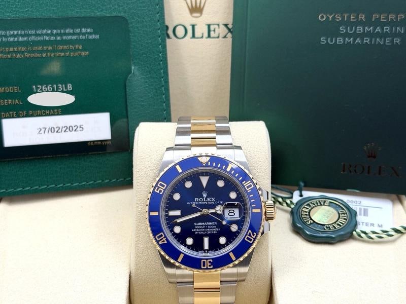 2025 Rolex Submariner Bluesy 126613LB 41mm 18k Yellow Gold Steel Box Paper - 12