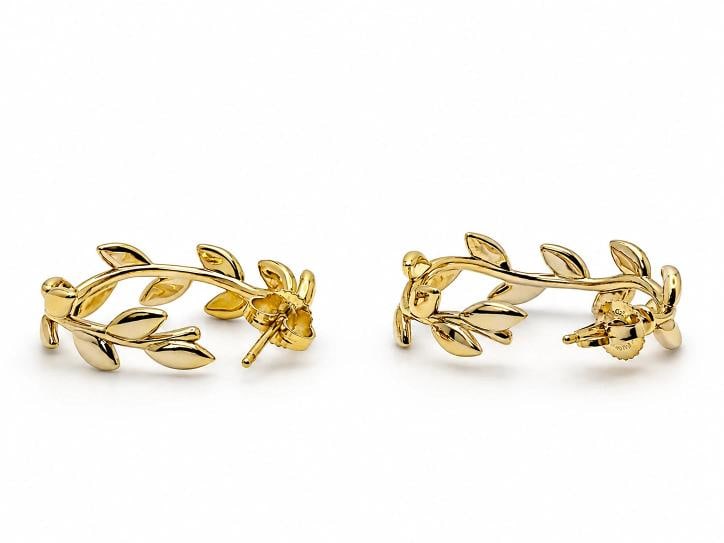 Tiffany & Co. Paloma Picasso Olive Leaf Hoop Earrings 18K Yellow Gold - 4