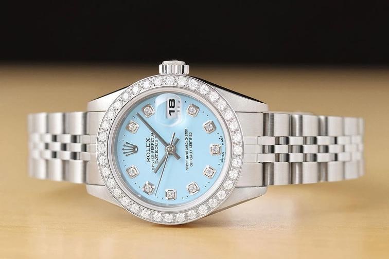 ROLEX LADIES DATEJUST 79174 NO HOLES AQUA BLUE DIAL 18K GOLD STEEL DIAMOND WATCH - 3