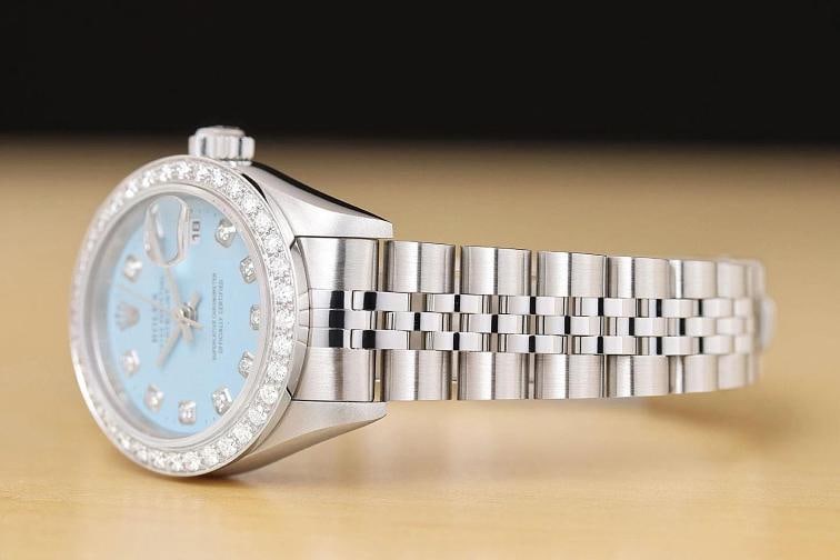 ROLEX LADIES DATEJUST 79174 NO HOLES AQUA BLUE DIAL 18K GOLD STEEL DIAMOND WATCH - 4