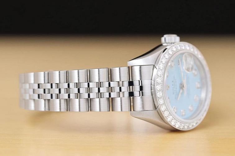 ROLEX LADIES DATEJUST 79174 NO HOLES AQUA BLUE DIAL 18K GOLD STEEL DIAMOND WATCH - 7
