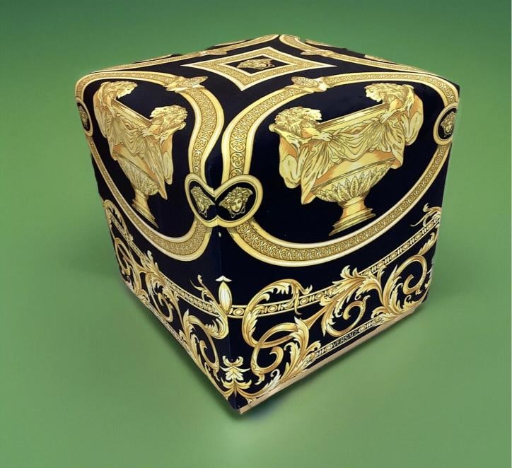 One Custom Made Versace Ottoman 19¢‚¬?cube Ottoman With Lion And Urn Velvet - 2