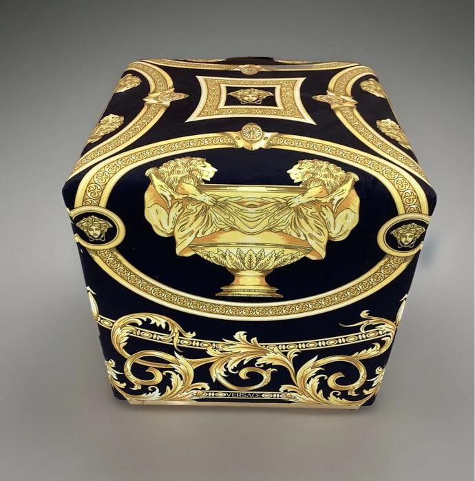 One Custom Made Versace Ottoman 19¢‚¬?cube Ottoman With Lion And Urn Velvet - 4