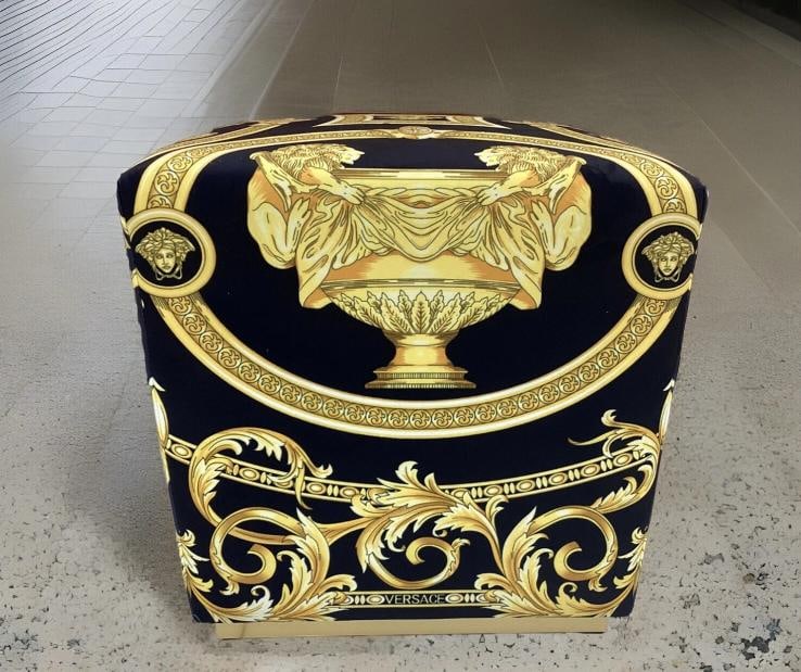 One Custom Made Versace Ottoman 19¢‚¬?cube Ottoman With Lion And Urn Velvet - 6