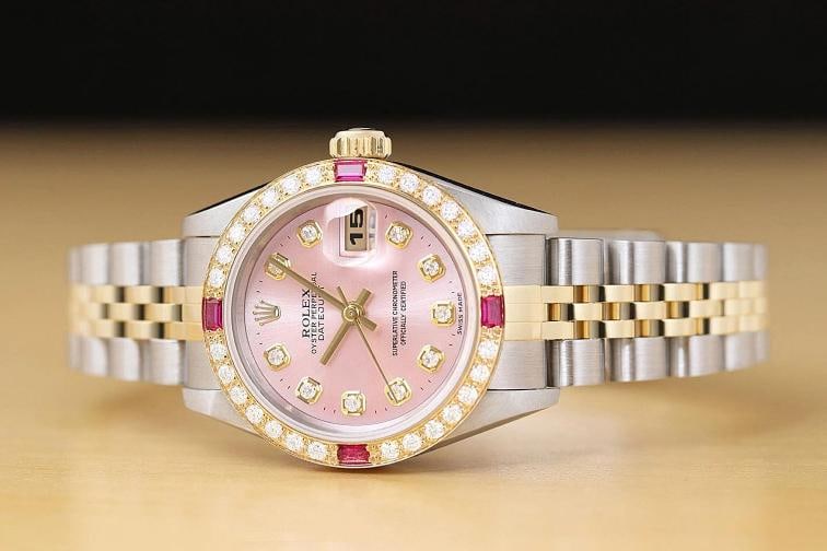 ROLEX LADIES DATEJUST 79173 PINK DIAL 18K GOLD STEEL TWO TONE DIAMOND RUBY WATCH - 3