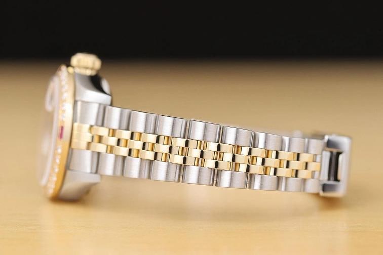 ROLEX LADIES DATEJUST 79173 PINK DIAL 18K GOLD STEEL TWO TONE DIAMOND RUBY WATCH - 5