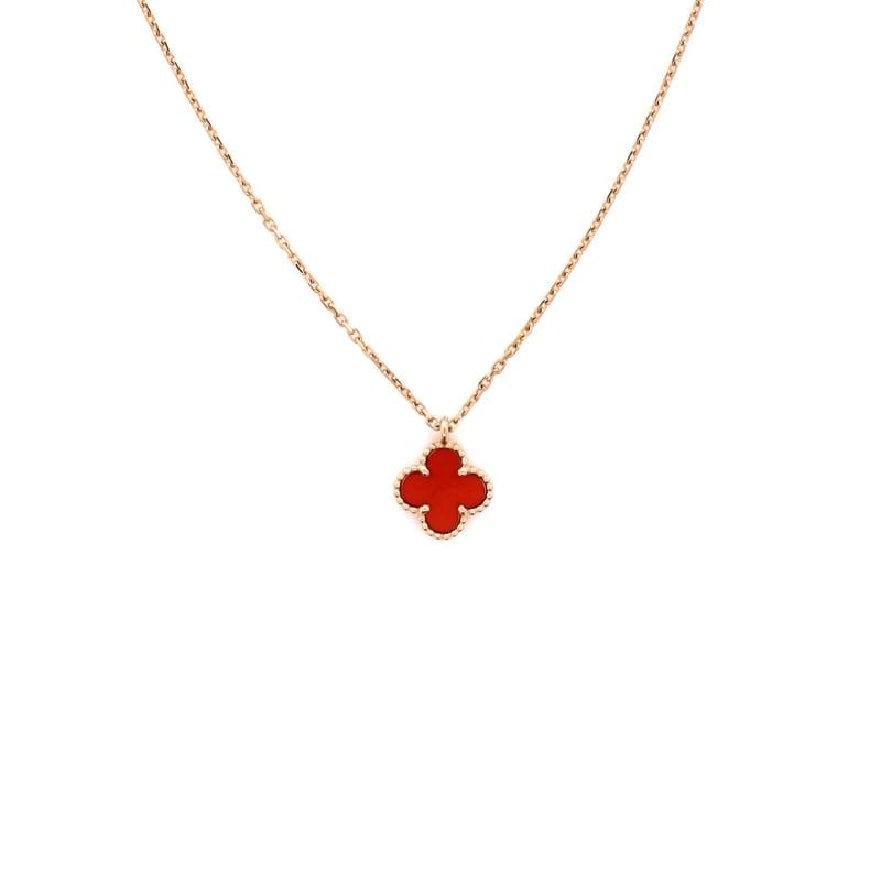 Van Cleef & Arpels Sweet Alhambra Pendant Necklace 18K Rose Gold and Carnelian: Condition: Pre-owned - Good,Brand: Van Cleef & Arpels,Main Stone: Carnelian,Metal: 18K Rose Gold,Metal Purity: 18K,Style: Pendant,Type: Necklace,Color: Rose Gold,Material: 18K Rose Gold, Carnelian