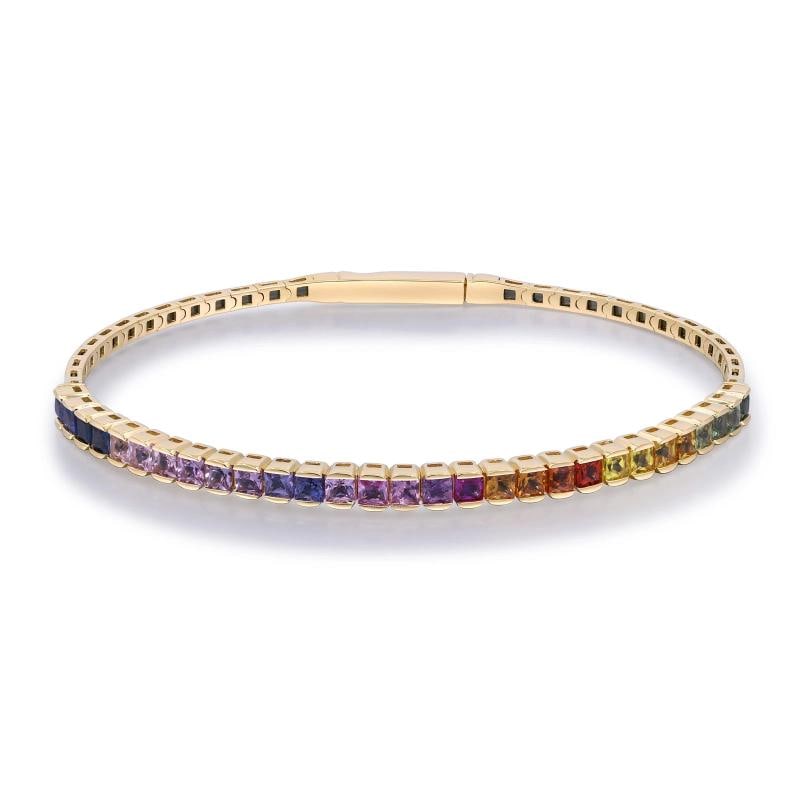 Yellow Gold Sapphire Rainbow Flexible Bangle Bracelet (1 of 3)
