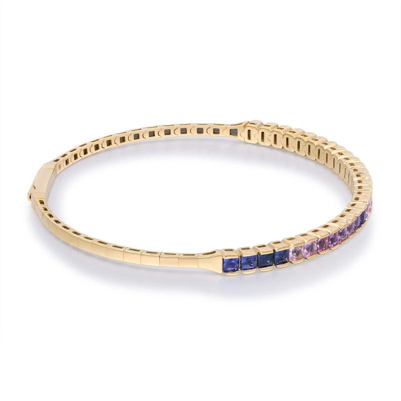 Yellow Gold Sapphire Rainbow Flexible Bangle Bracelet - 2