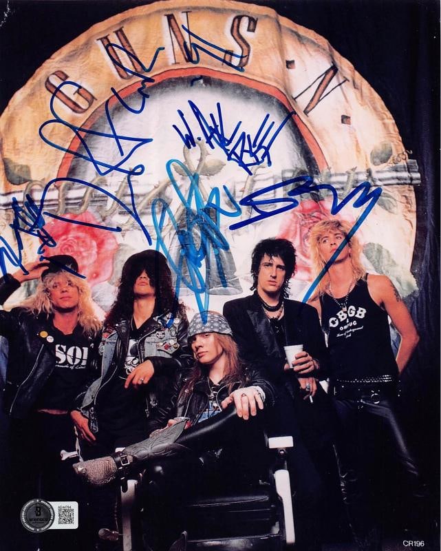 GNR (5) Rose, Slash, McKagan, Stradlin & Adler Signed 8x10 Photo BAS #AE44784: Object Type: Photograph,Autograph Authentication: Beckett,Industry: Music,Original/Reproduction: Original,PRODUCT_COA: Beckett,PRODUCT_SIGNED_BY_NAME: Axl Rose, Slash, Duff McKagan, Izzy Stradlin & St