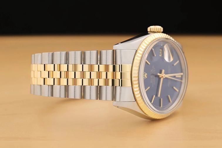 ROLEX MENS DATEJUST 16013 BLUE DIAL 18K YELLOW GOLD STAINLESS STEEL WATCH - 7