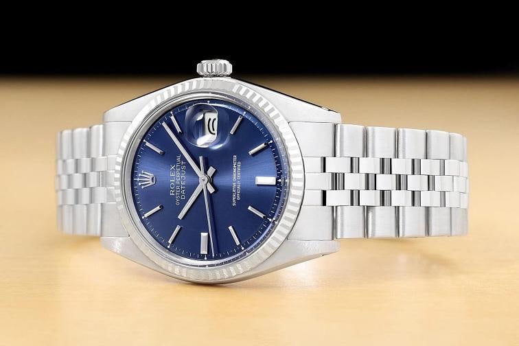 ROLEX DATEJUST 1601 BLUE DIAL 18K GOLD STAINLESS STEEL FOLDED BRACELET WATCH - 2
