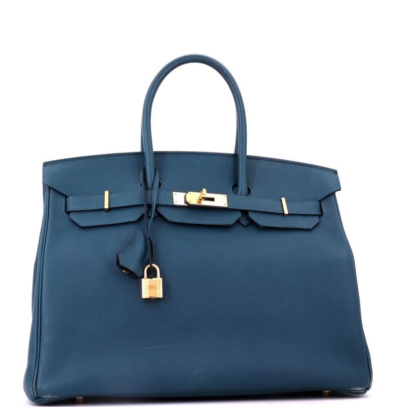 Hermes Birkin Handbag Blue Epsom with Gold Hardware 35 - 2