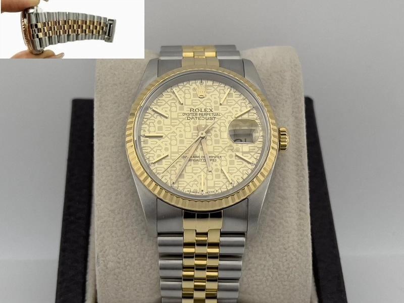Rolex Datejust 16233 36mm Jubilee Dial 18K Yellow Gold Stainless Steel: Condition: Pre-owned - Excellent,Country of Origin: Switzerland,Bezel Color: Gold, Yellow,Movement: Mechanical (Automatic),Year Manufactured: 1980-1989,Reference Number: 16233,Band/Strap: Rolex Jubile