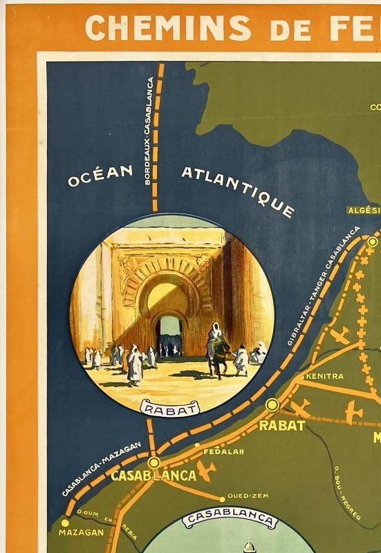 Original Vintage Poster ALLEZ AU MAROC Railroad Travel Tourism Morocco LINEN - 2