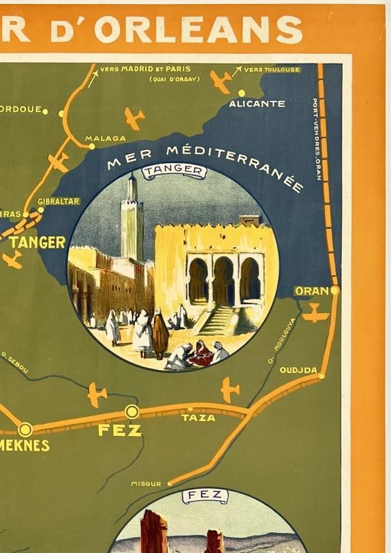 Original Vintage Poster ALLEZ AU MAROC Railroad Travel Tourism Morocco LINEN - 3