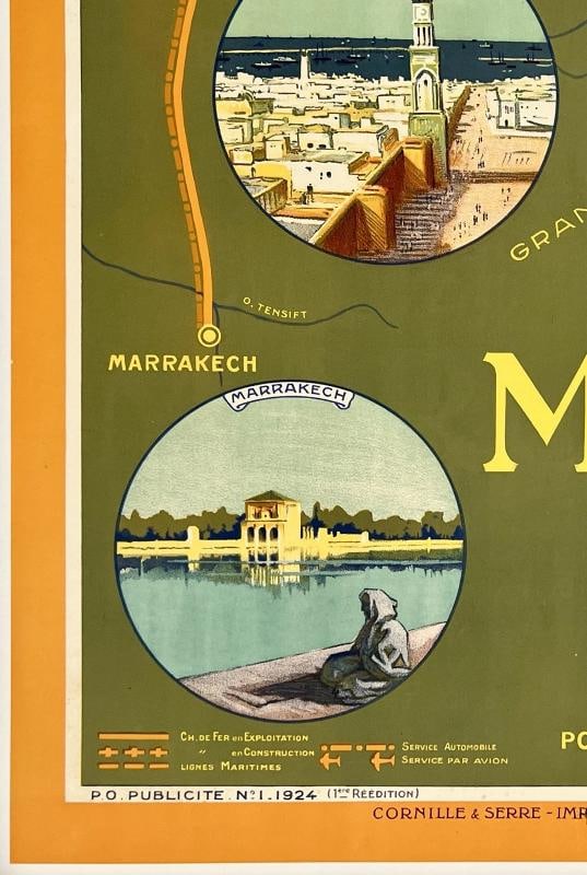 Original Vintage Poster ALLEZ AU MAROC Railroad Travel Tourism Morocco LINEN - 4