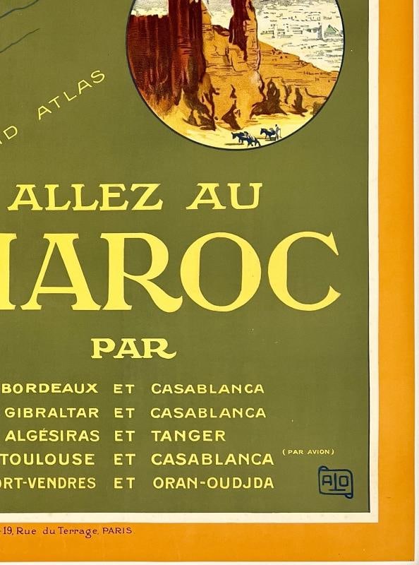Original Vintage Poster ALLEZ AU MAROC Railroad Travel Tourism Morocco LINEN - 5