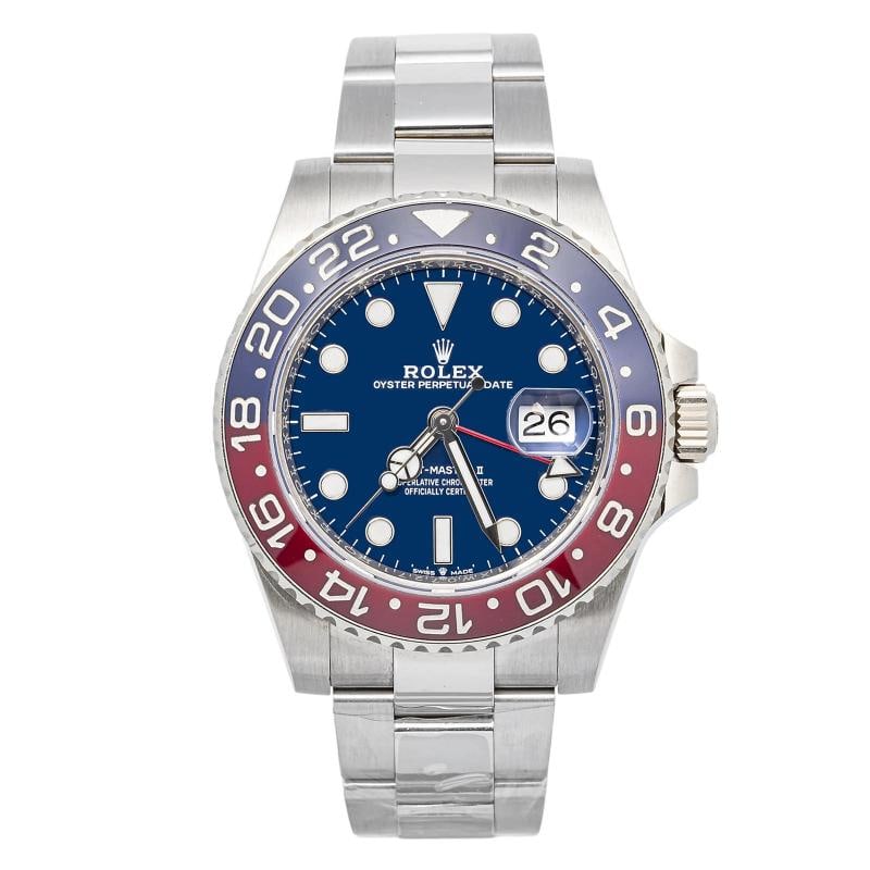 Rolex GMT-Master II Pepsi 126719BLRO Oyster 18k WG Blue Dial Auto 40mm: Case Size 40mm Wrist Fit 7.5 Inches Box No Papers No Condition ¢‚¬€ Very Good Full Specifications SKU Rolex#4085 Brand Rolex Model GMT-Master II Pepsi Reference 126719BLRO 