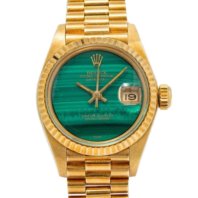 Rolex Datejust 6917 1983 Papers President Yellow Gold Green Automatic 26mm - 2