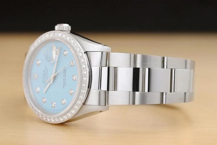 ROLEX MENS DATEJUST AQUA BLUE DIAL 18K GOLD STEEL DIAMOND WATCH w/ OYSTER BAND - 4