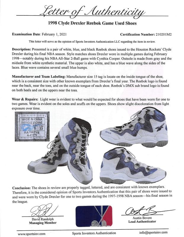 Clyde Drexler Signed 1997-98 Final Season Game Used Reebok DMX Size 15 Shoes JSA - 11