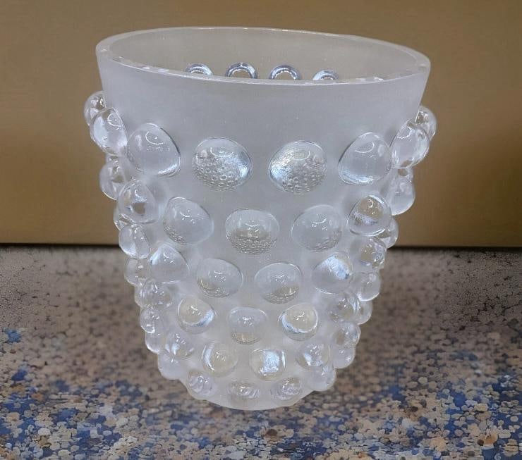lalique Style Crystal Mossi Clear VaseH8¢‚¬? Maker Unknown Art Glass Vase Heavy - 10