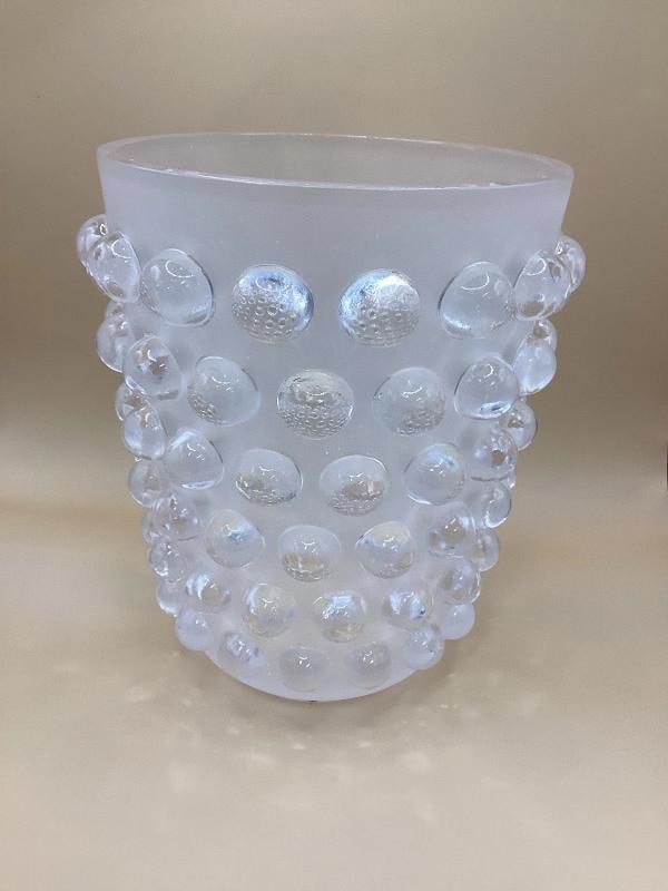 lalique Style Crystal Mossi Clear VaseH8¢‚¬? Maker Unknown Art Glass Vase Heavy - 8