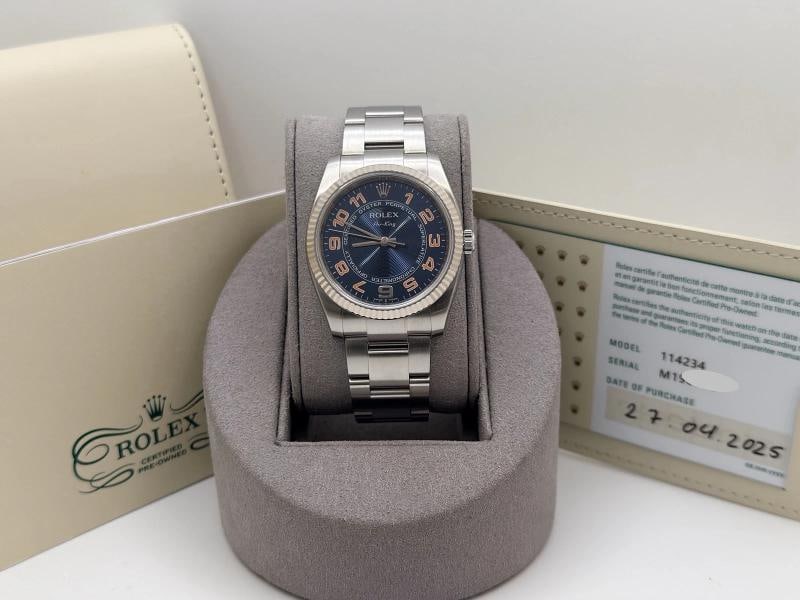 2025 CPO Rolex Air King 114234 34mm Blue Concentric Dial Steel 18k Gold Steel - 10