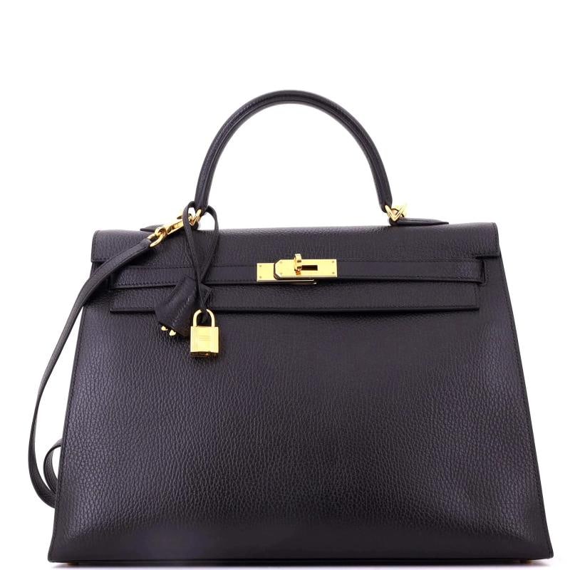 Hermes Kelly Handbag Noir Ardennes with Gold Hardware 35: Condition: Pre-owned - Good,Brand: Hermes,Exterior Material: Leather,Style: Top Handle,Exterior Color: Black,Department: Women,Size: 35,Accessories: Lock, Clochette, Dust Bag, Keys, With Strap Conditi