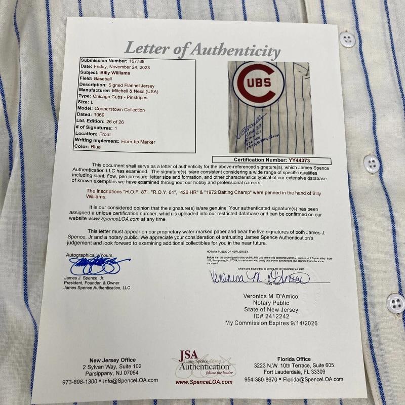 Billy Williams Signed Inscribed STATS Chicago Cubs Jersey UDA & JSA COA - 6