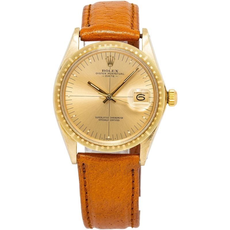 Rolex Oyster Perpetual 1512 Leather Strap Yellow Gold Champagne Automatic 34mm - 2