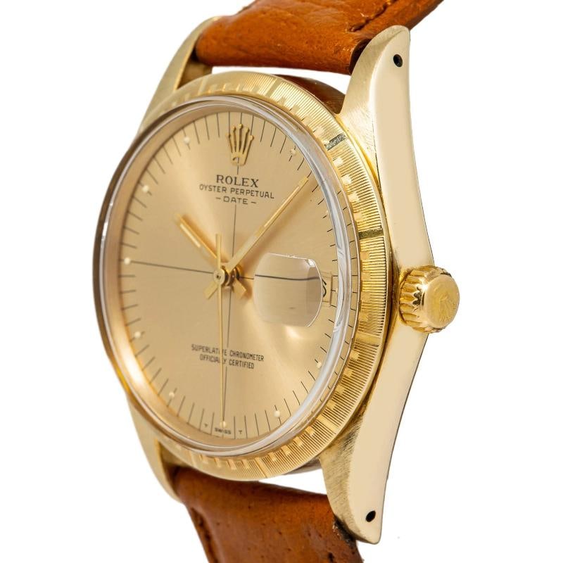 Rolex Oyster Perpetual 1512 Leather Strap Yellow Gold Champagne Automatic 34mm - 3