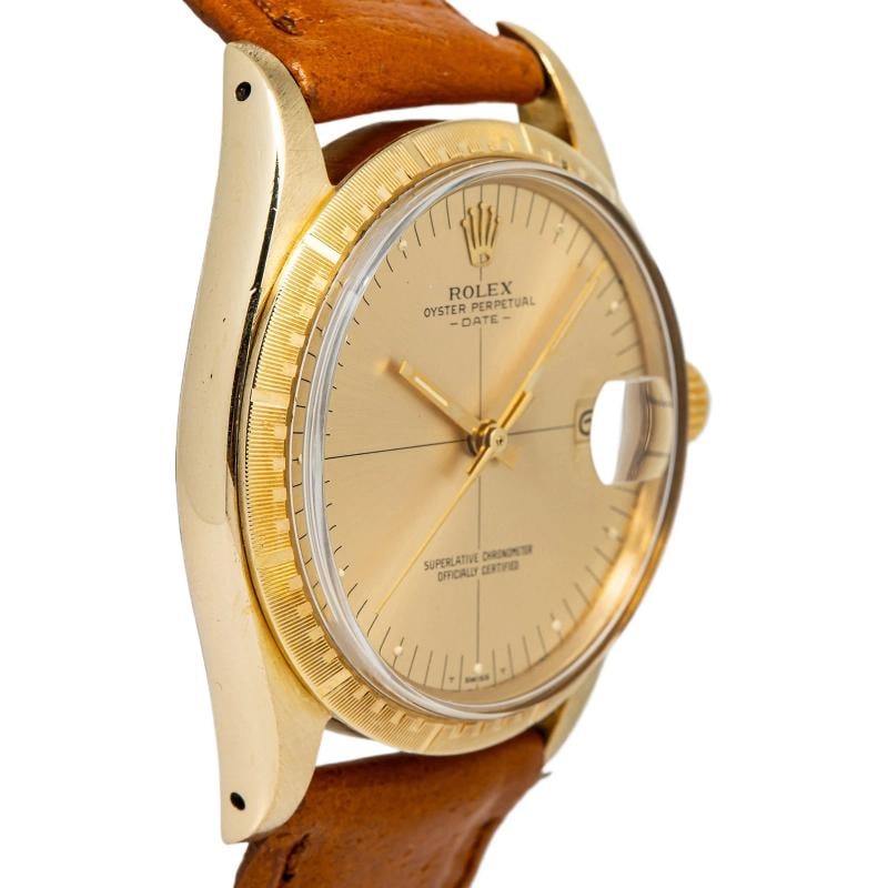 Rolex Oyster Perpetual 1512 Leather Strap Yellow Gold Champagne Automatic 34mm - 4