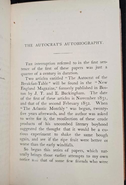 Oliver Wendell Holmes / The Autocrat of the Breakfast-Table Signed 1st ed 1858 - 11