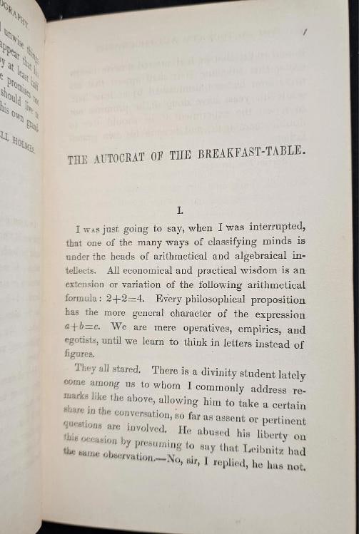 Oliver Wendell Holmes / The Autocrat of the Breakfast-Table Signed 1st ed 1858 - 14
