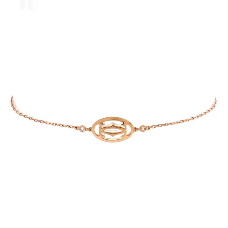 Cartier Double C de Cartier Bracelet 18K Rose Gold with Diamonds: Condition: Pre-owned - Good,Brand: Cartier,Main Stone: Diamond,Metal: 18K Rose Gold,Metal Purity: 18K,Style: Bracelet,Type: Bracelet,Color: Rose Gold,Material: 18K Rose Gold, Diamond