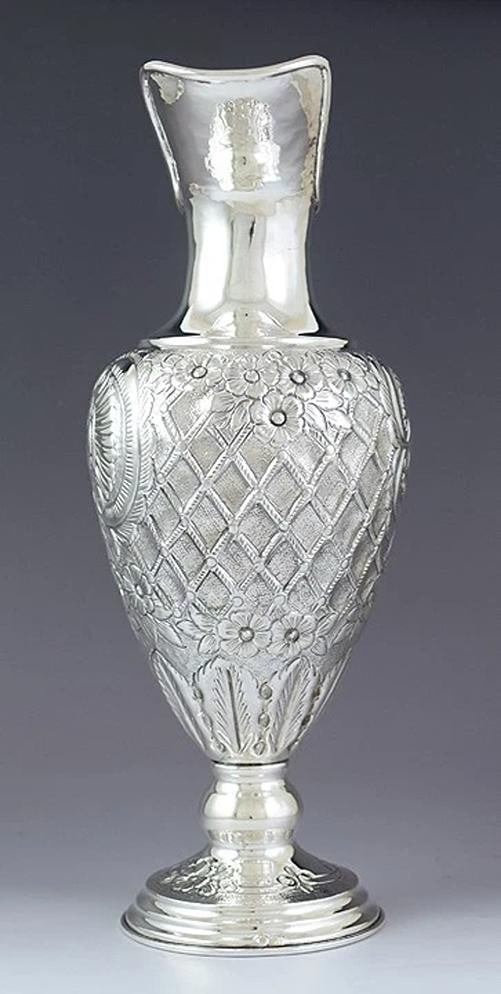 Beautiful South American? Hand Chased 900 Silver Pitcher / Ewer w / Under Plate - 2