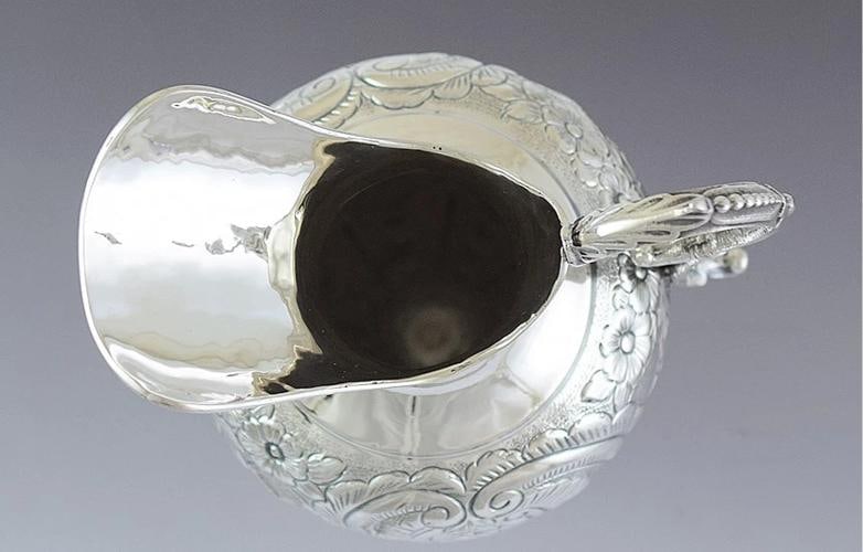 Beautiful South American? Hand Chased 900 Silver Pitcher / Ewer w / Under Plate - 4