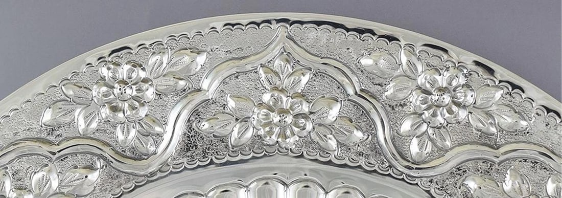 Beautiful South American? Hand Chased 900 Silver Pitcher / Ewer w / Under Plate - 7