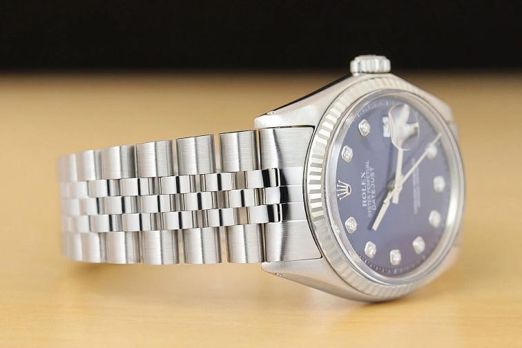 MENS ROLEX DATEJUST 18K WHITE GOLD STAINLESS STEEL BLUE DIAMOND DIAL 1601 WATCH - 7