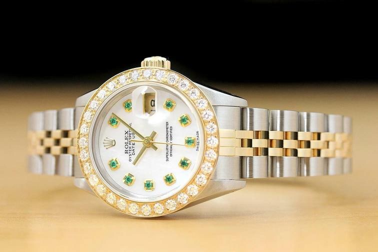ROLEX LADIES DATEJUST TSAVORITE MOP 1.1 CT DIAMOND 18K YELLOW GOLD SS WATCH - 2