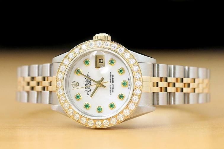 ROLEX LADIES DATEJUST TSAVORITE MOP 1.1 CT DIAMOND 18K YELLOW GOLD SS WATCH - 3