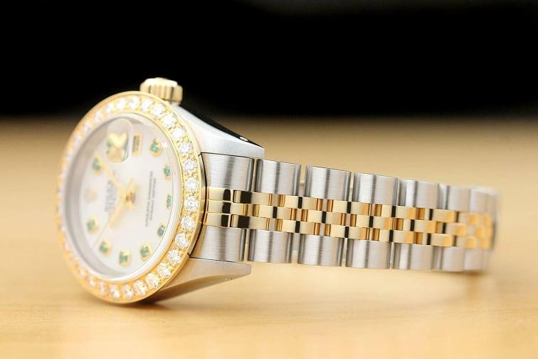 ROLEX LADIES DATEJUST TSAVORITE MOP 1.1 CT DIAMOND 18K YELLOW GOLD SS WATCH - 4
