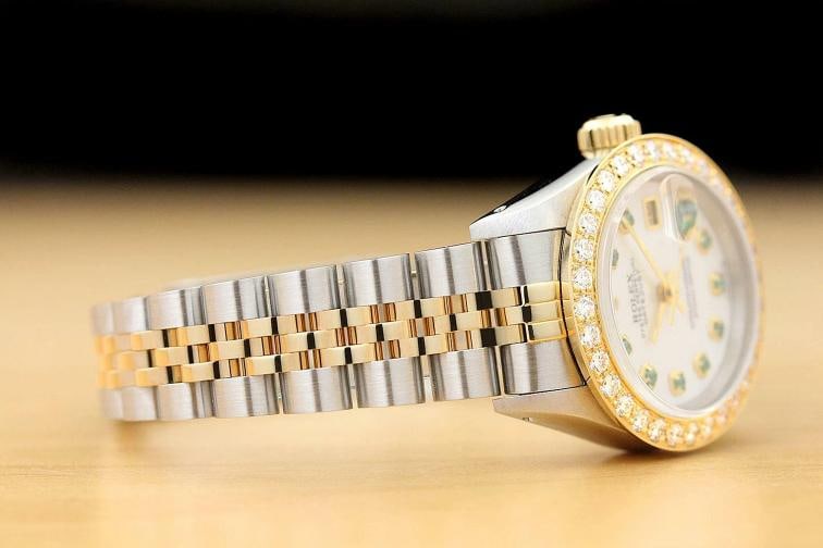 ROLEX LADIES DATEJUST TSAVORITE MOP 1.1 CT DIAMOND 18K YELLOW GOLD SS WATCH - 7