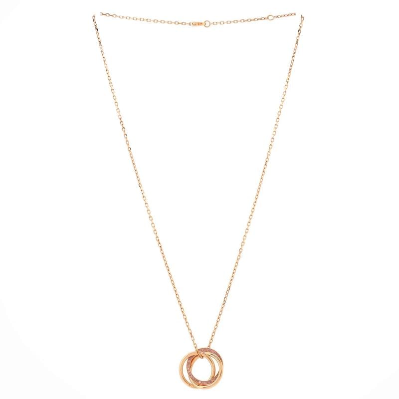 Cartier Trinity Pendant Necklace 18K Rose Gold with Pave Pink Sapphires - 2