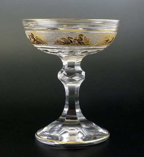 8 Gilded Crystal Glass Val St Lambert Danse de Flore Champagne Saucers/Goblets - 2